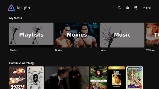 Pantalla principal de Jellyfin para Android TV